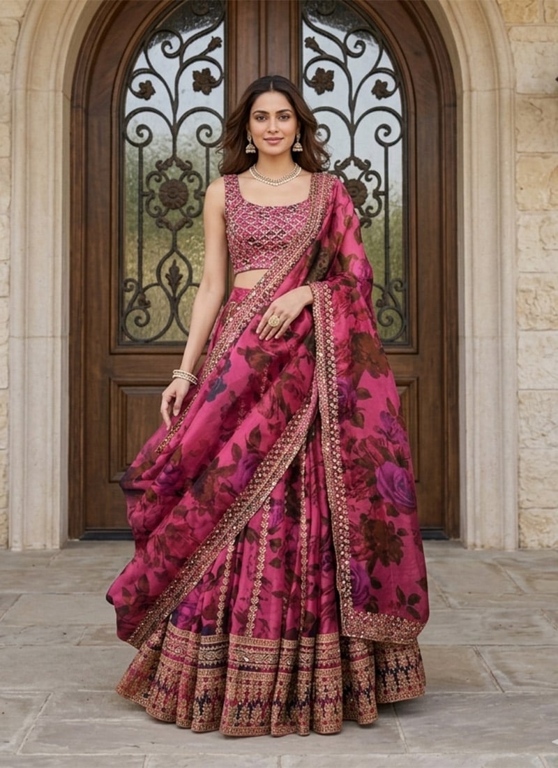 Rani Pink Organza Umbrella Lehenga