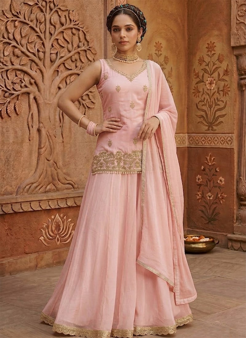 Pink Georgette Palazzo Suit
