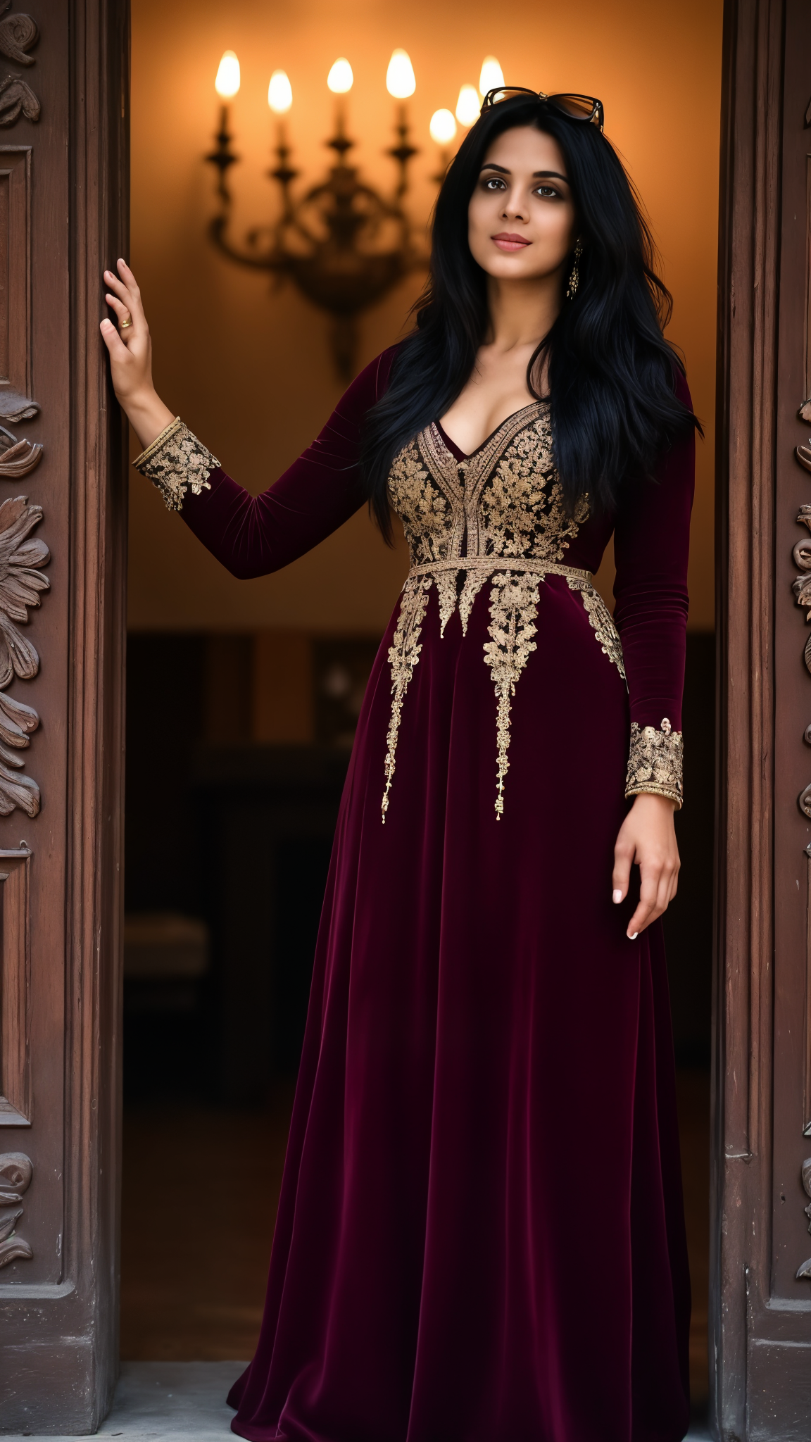 Plum Velvet Zardozi Gown